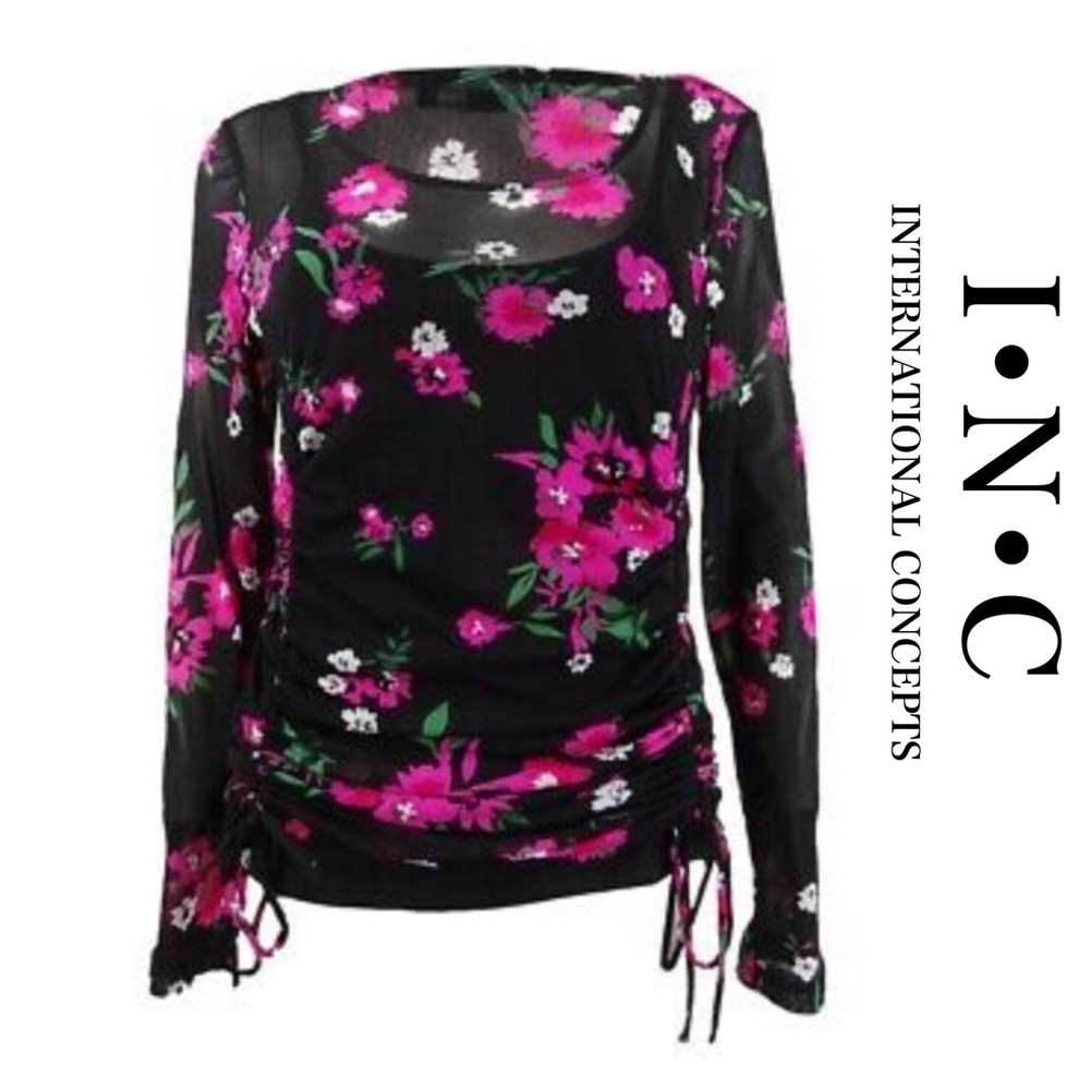 Black and Pink Flower Print Blouse